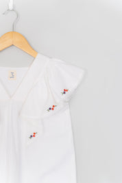 White Red Embroidery Top