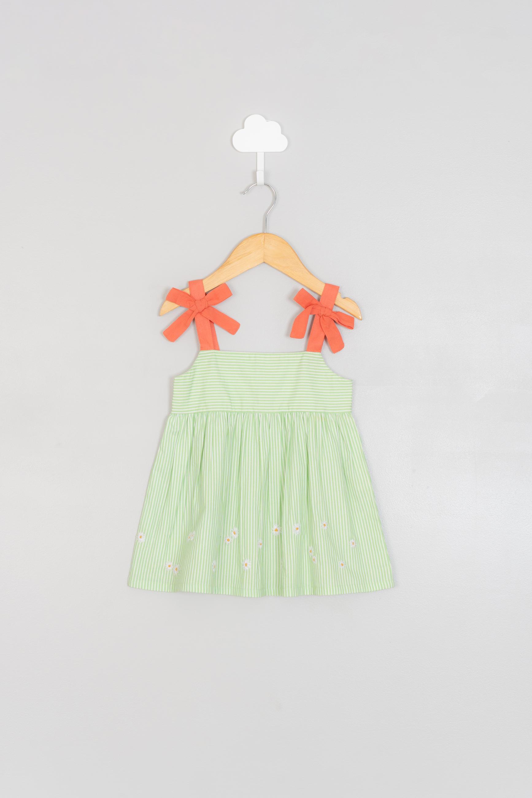 Green Stripe Embroidery Dress