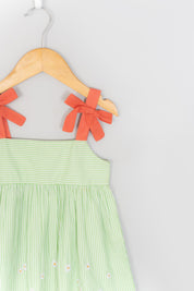 Green Stripe Embroidery Dress