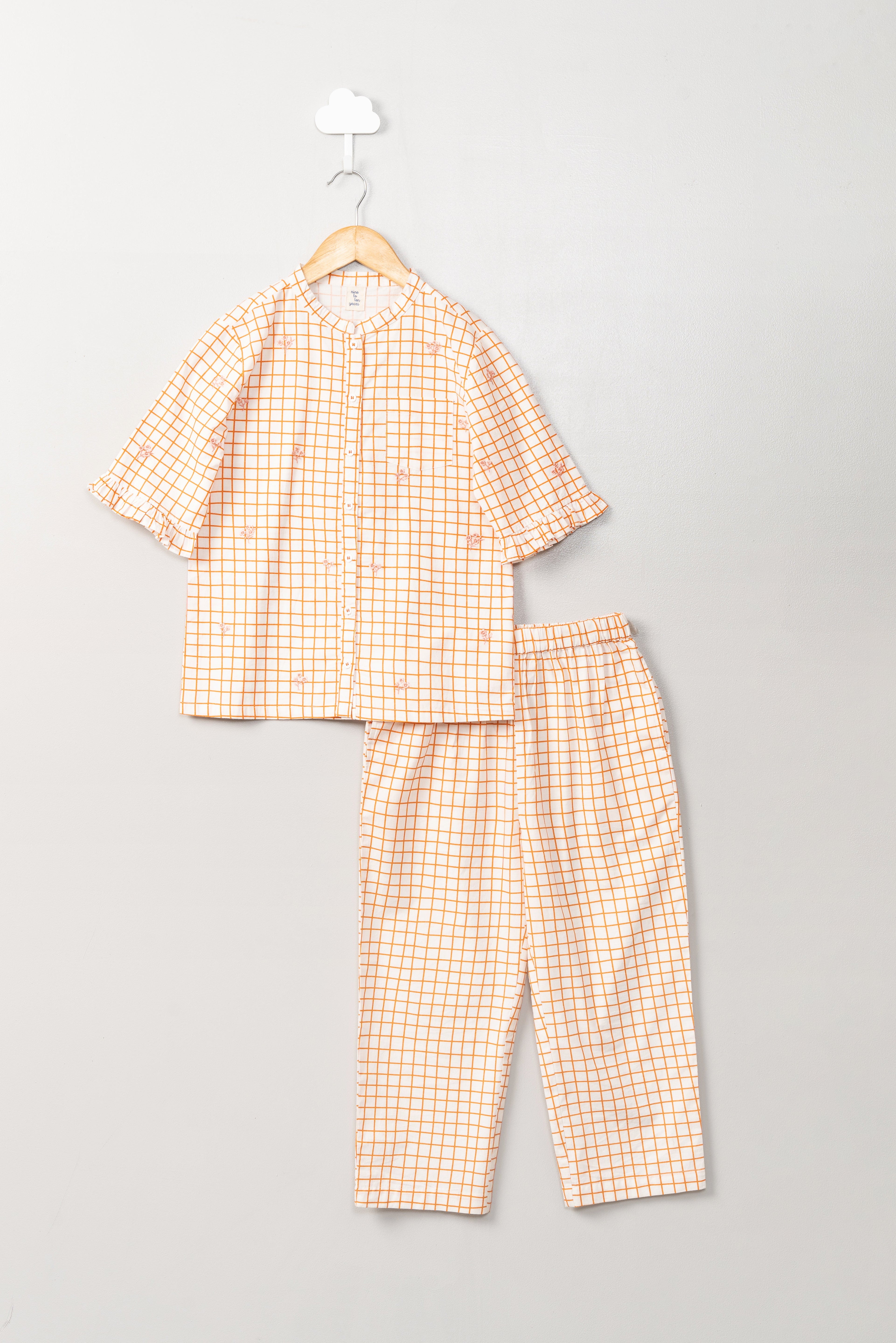 Orange Checks Girls PJ Set