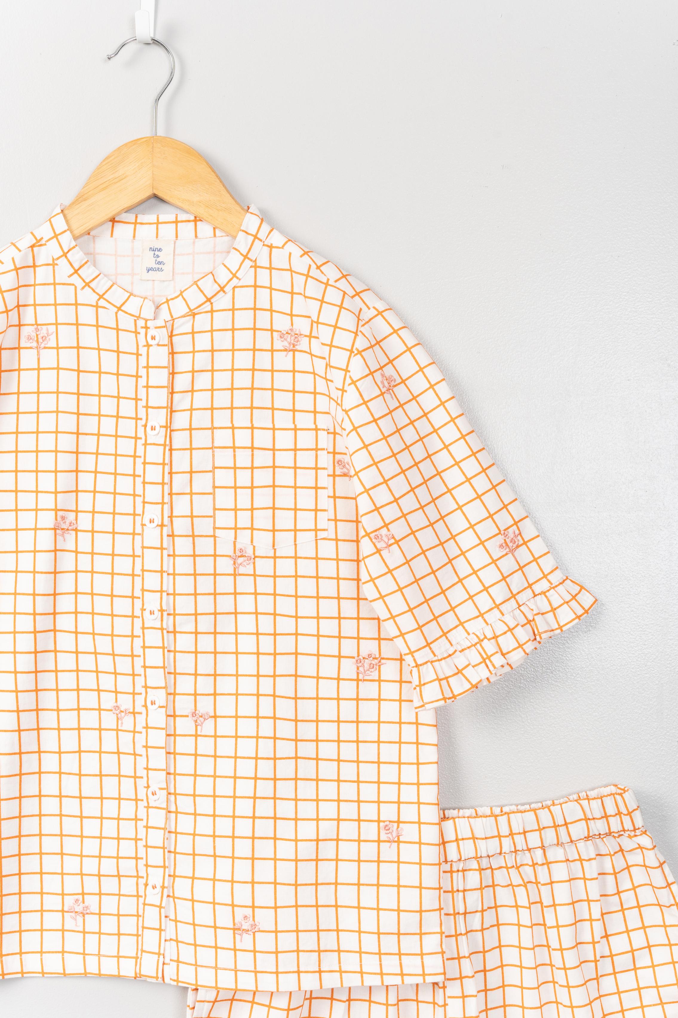 Orange Checks Girls PJ Set