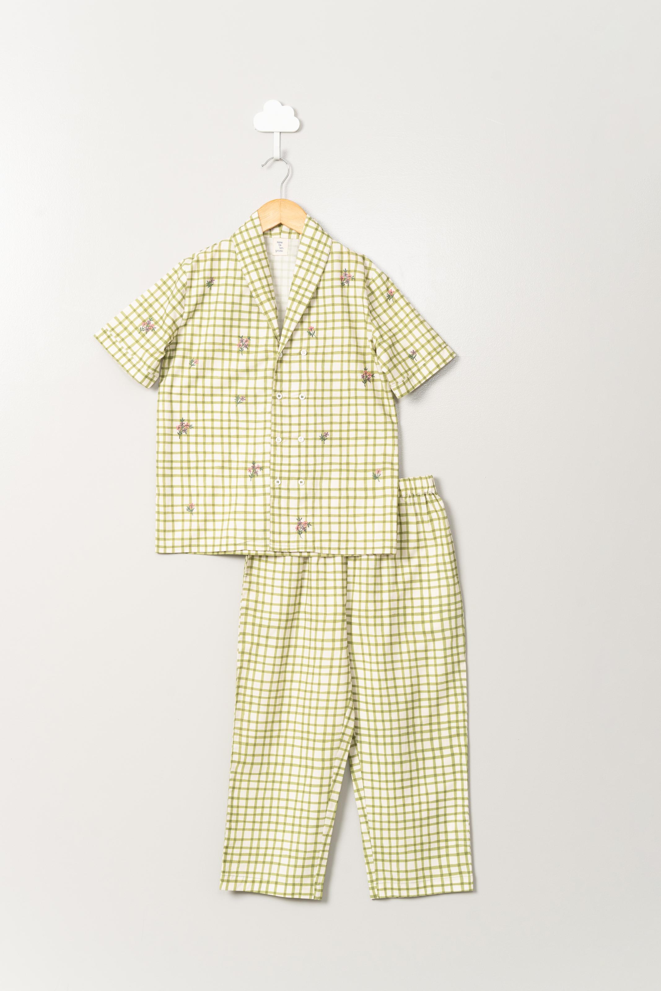 Green Checks Girls PJ Set