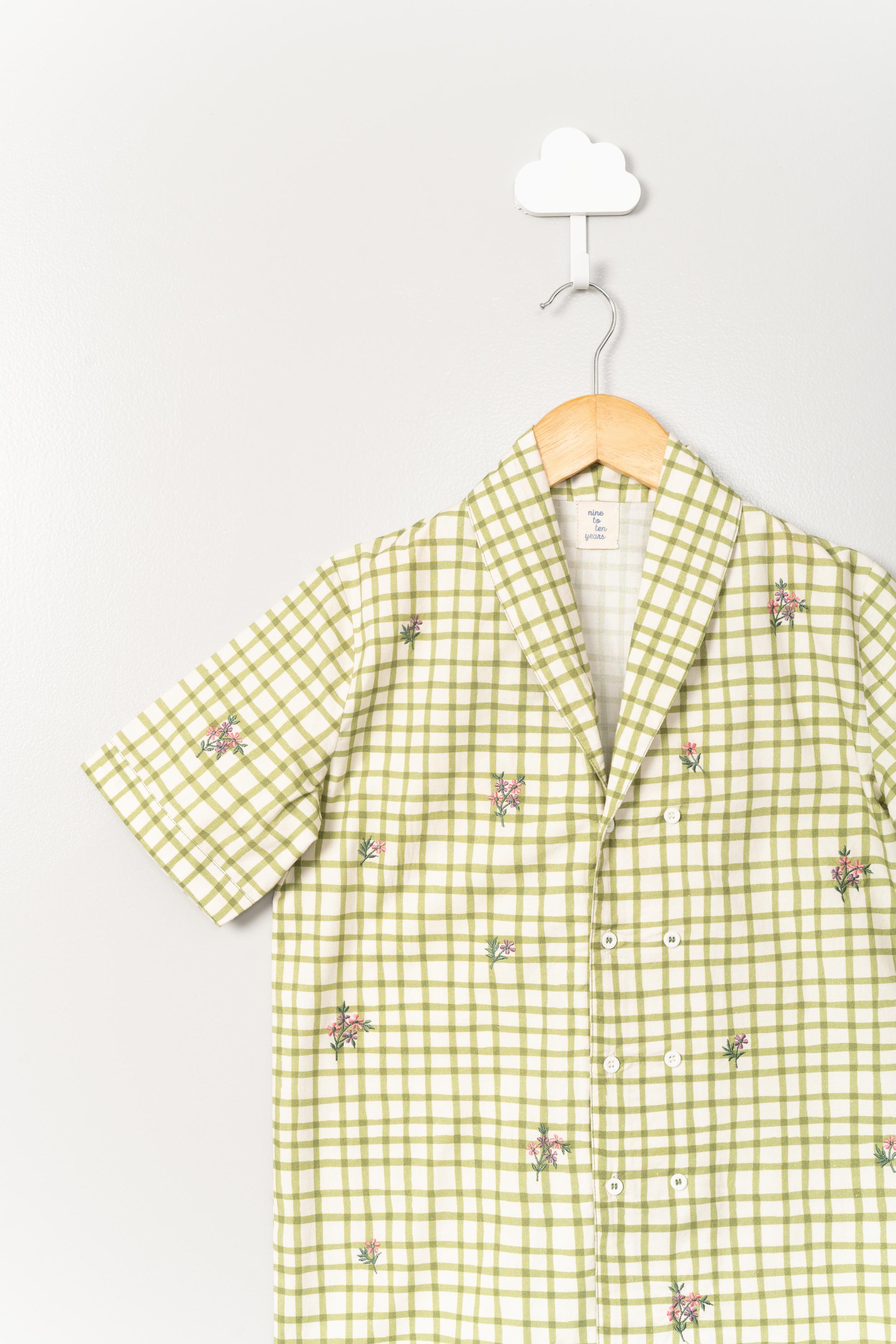 Green Checks Girls PJ Set