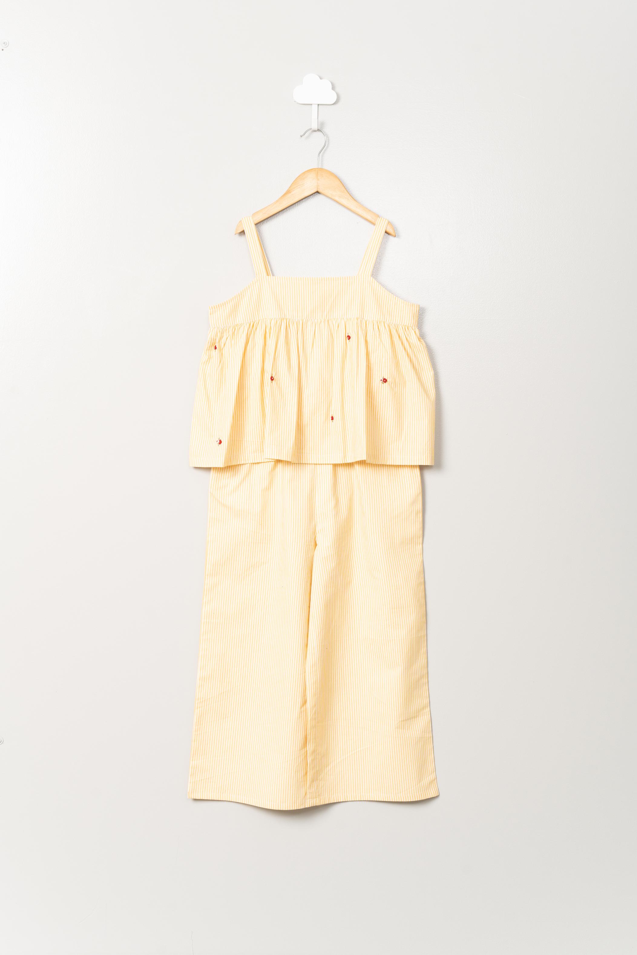 Yellow Stripe Embroidery Jumpsuit