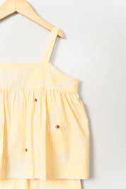 Yellow Stripe Embroidery Jumpsuit