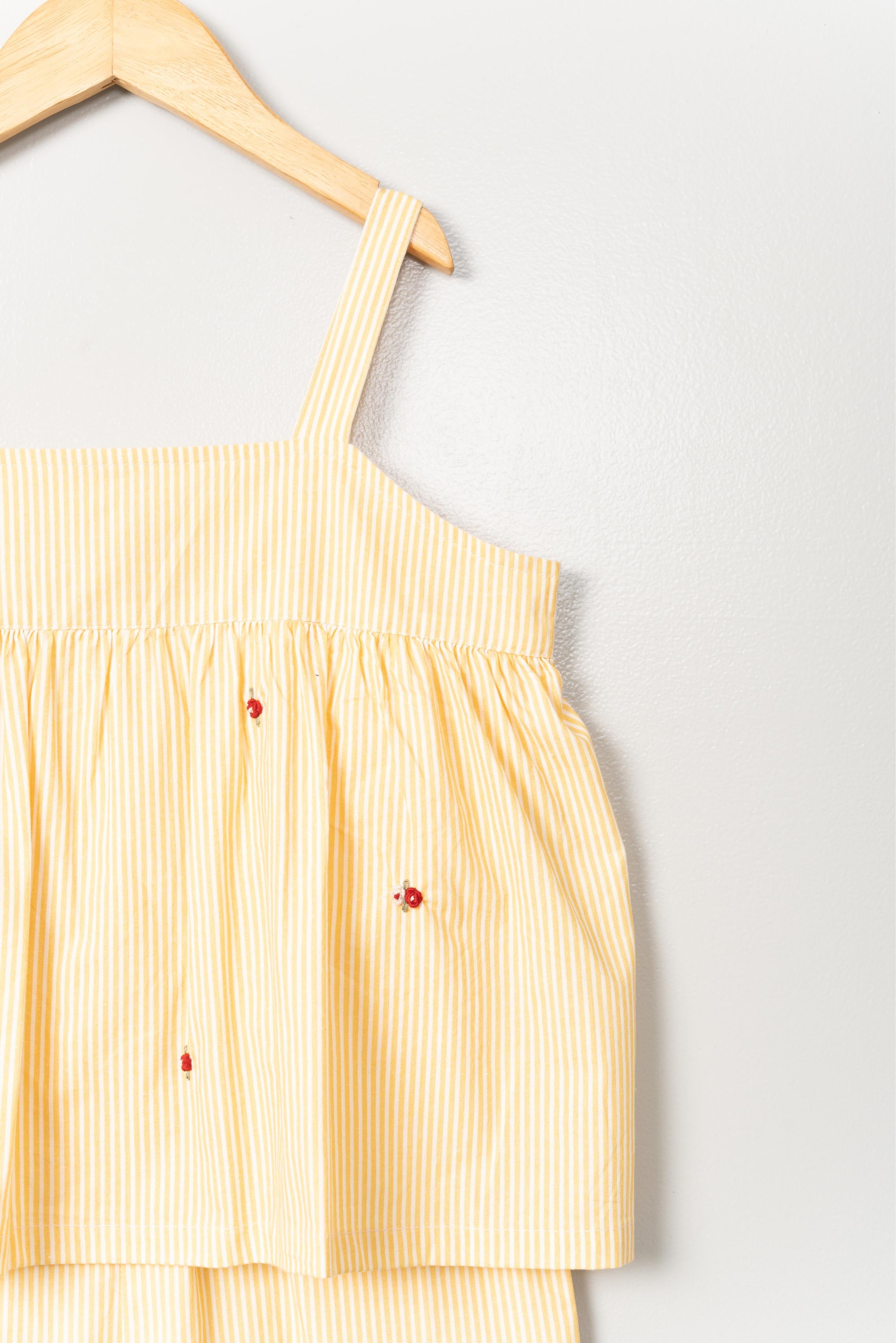 Yellow Stripe Embroidery Jumpsuit