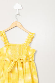 Yellow Checks Embroidery Dress