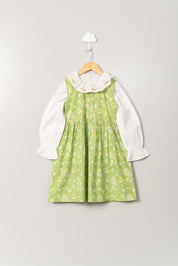 Green Sunflowers Pinafore Dress