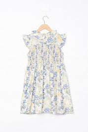 SMOCKED BLUE AND YELLOW FLORAL DRESS