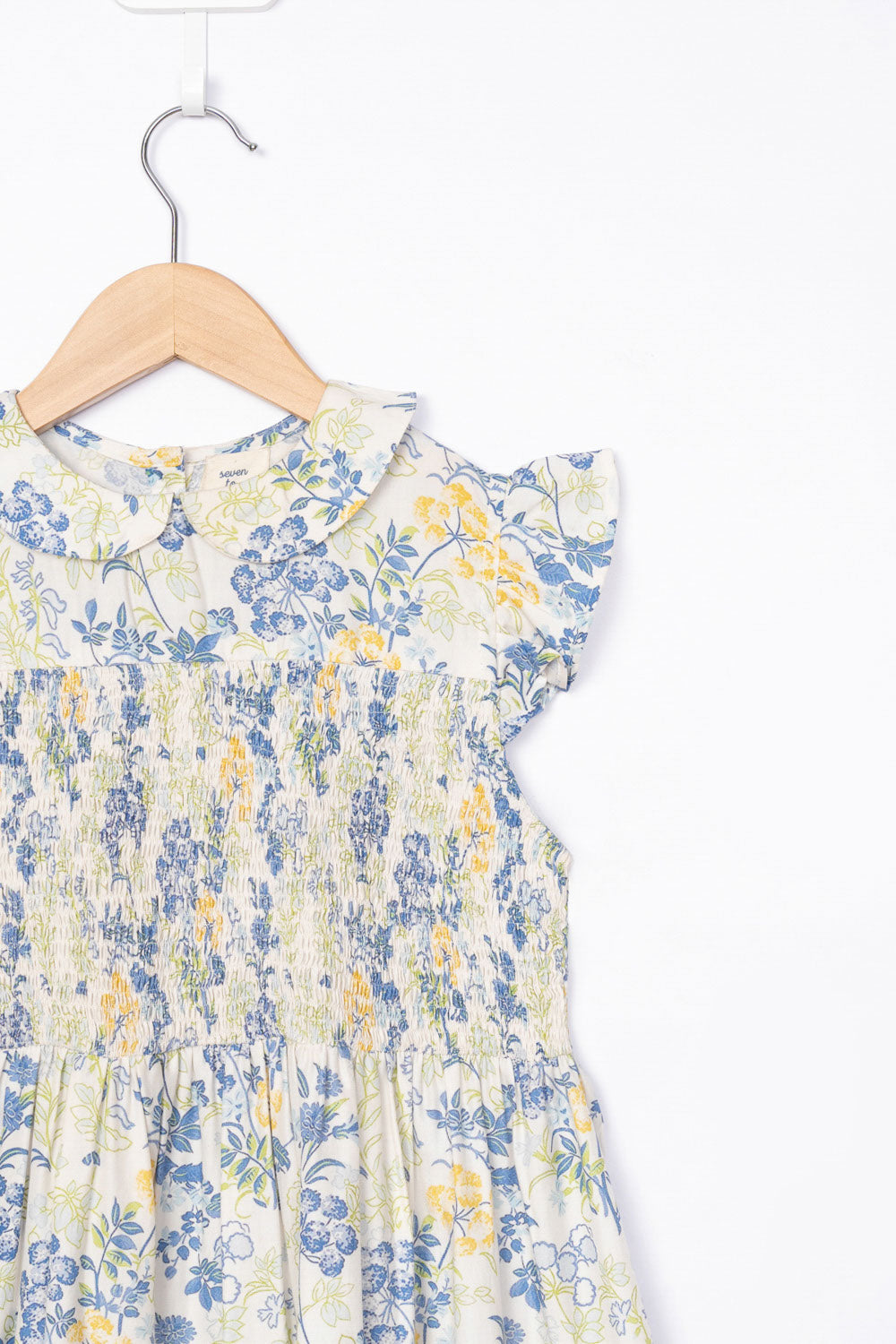 SMOCKED BLUE AND YELLOW FLORAL DRESS