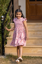 SMOCKED PINK FLORAL DRESS