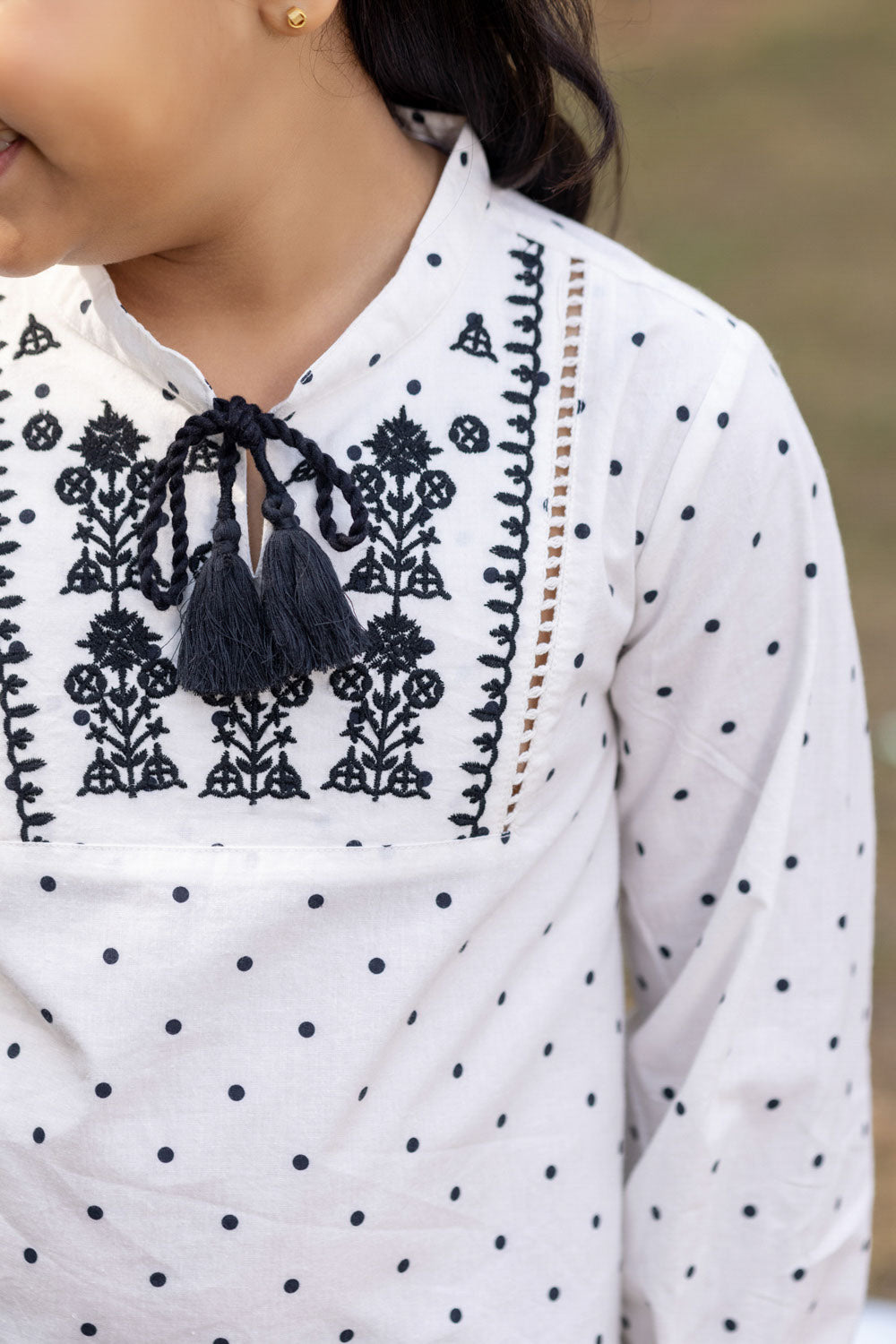 Embroidery Detail Polka Dot Blouse