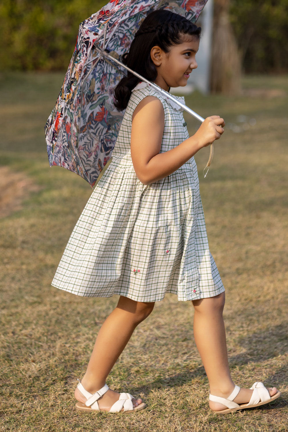 GREEN CHECKS AND EMBROIDERY DRESS