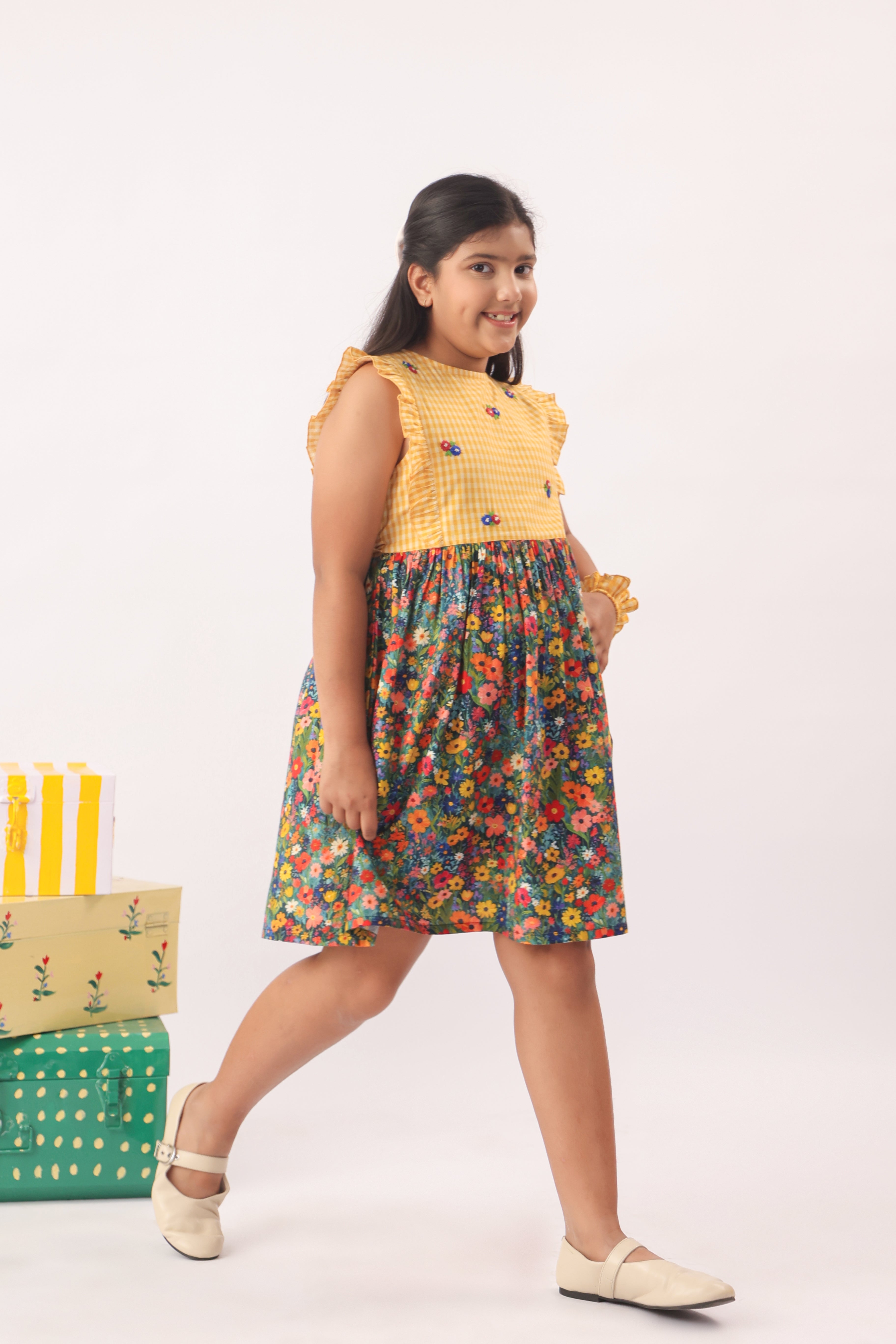 Sunfield Gingham Floral Dress for Girls