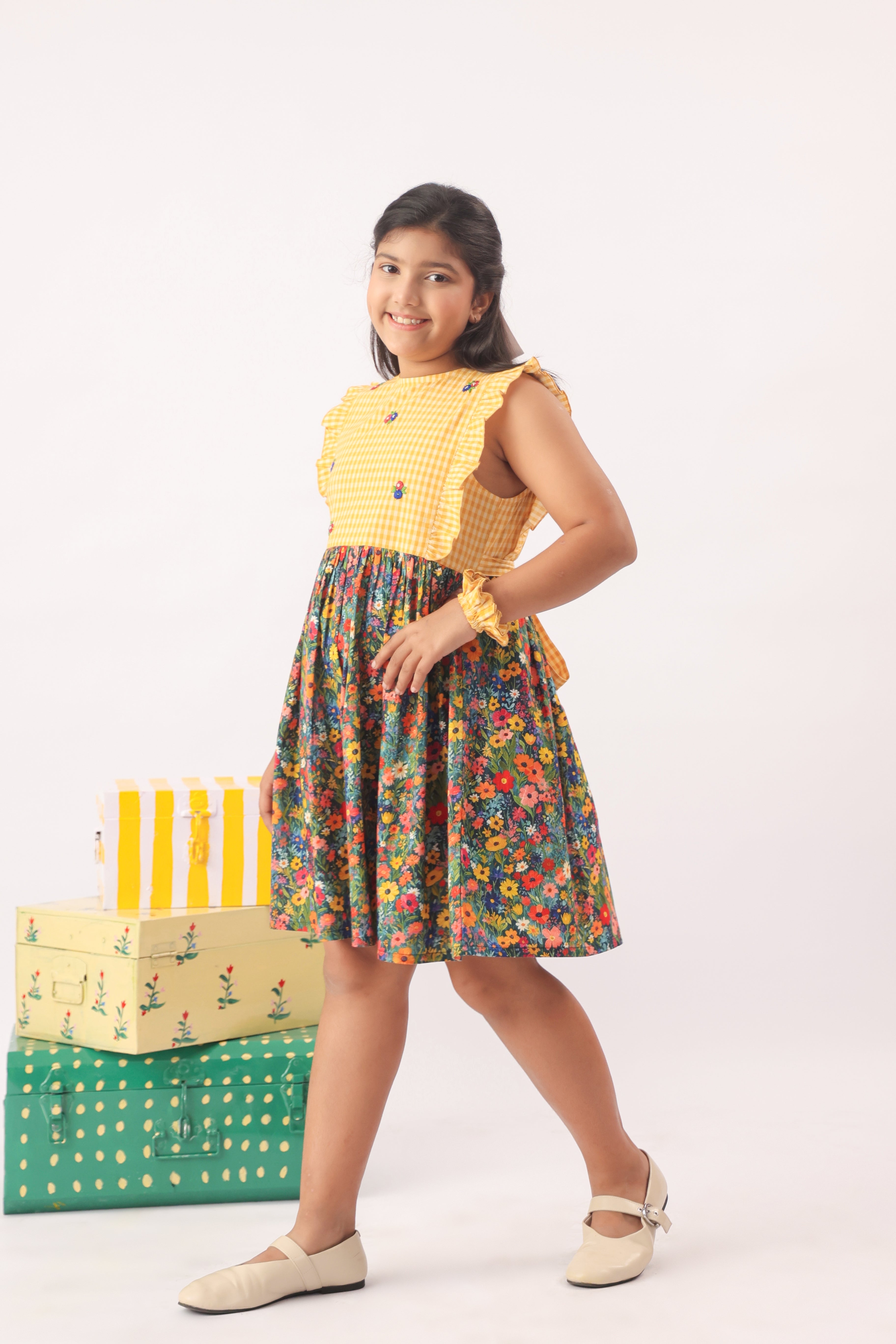 Sunfield Gingham Floral Dress for Girls