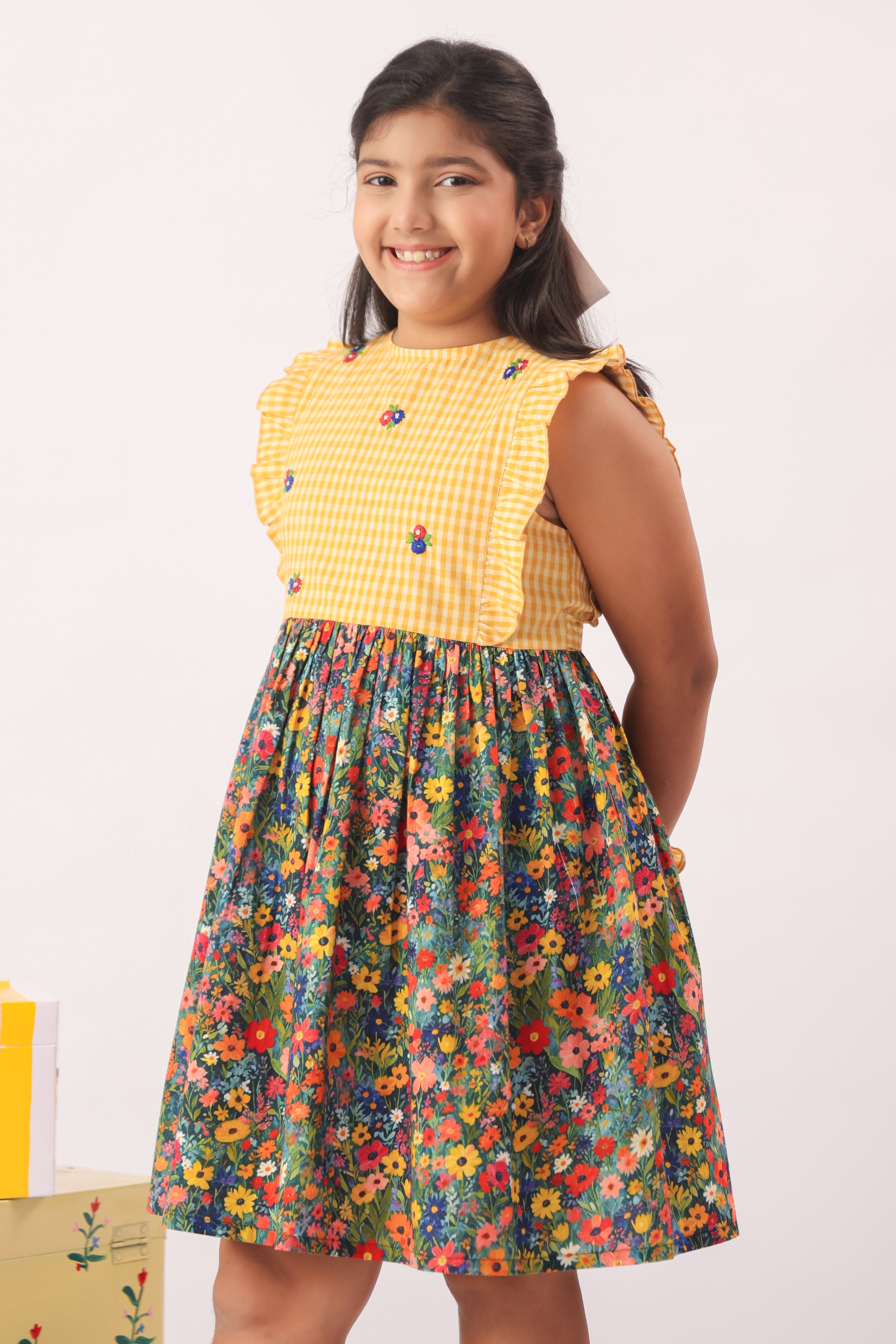 Sunfield Gingham Floral Dress for Girls