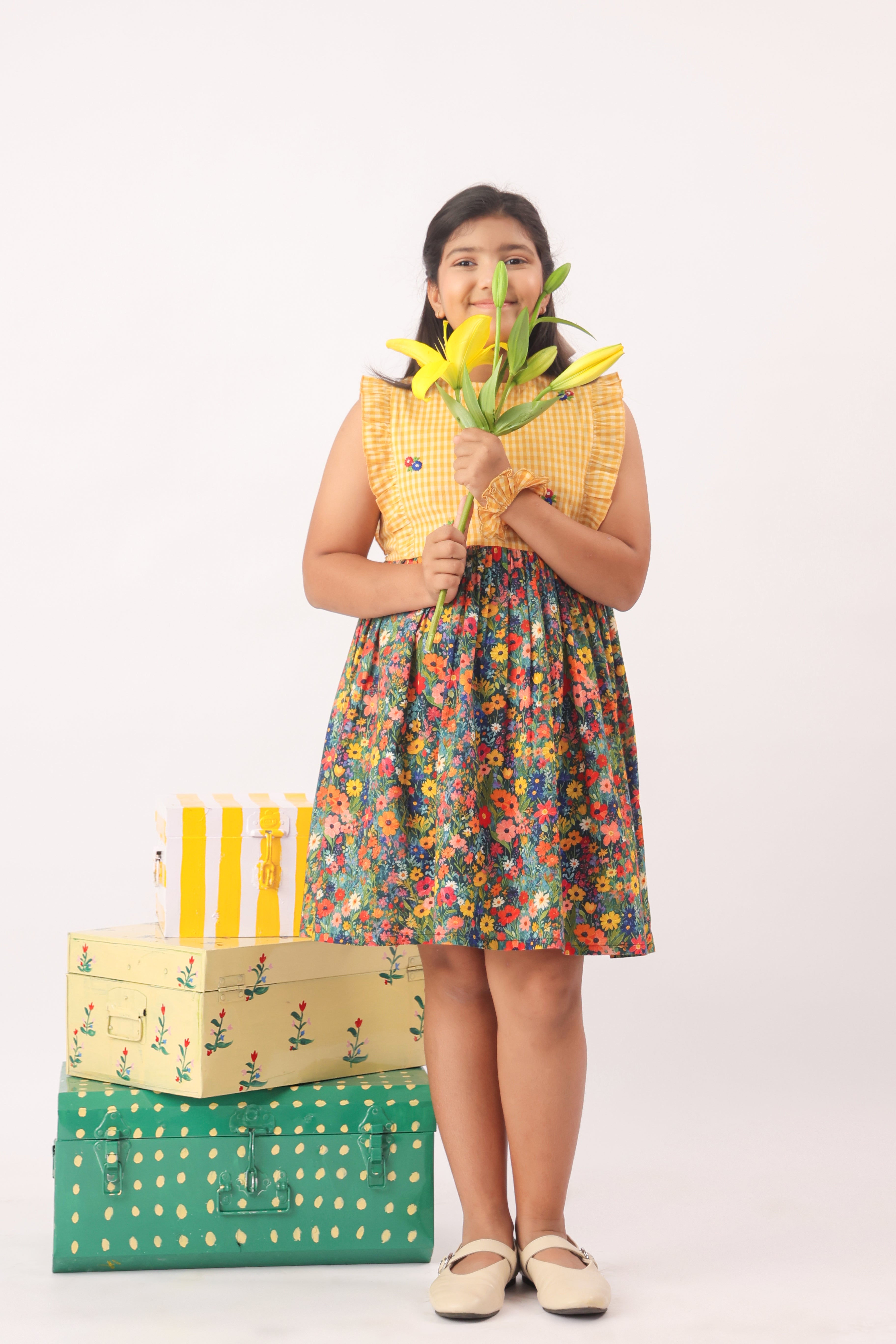 Sunfield Gingham Floral Dress for Girls