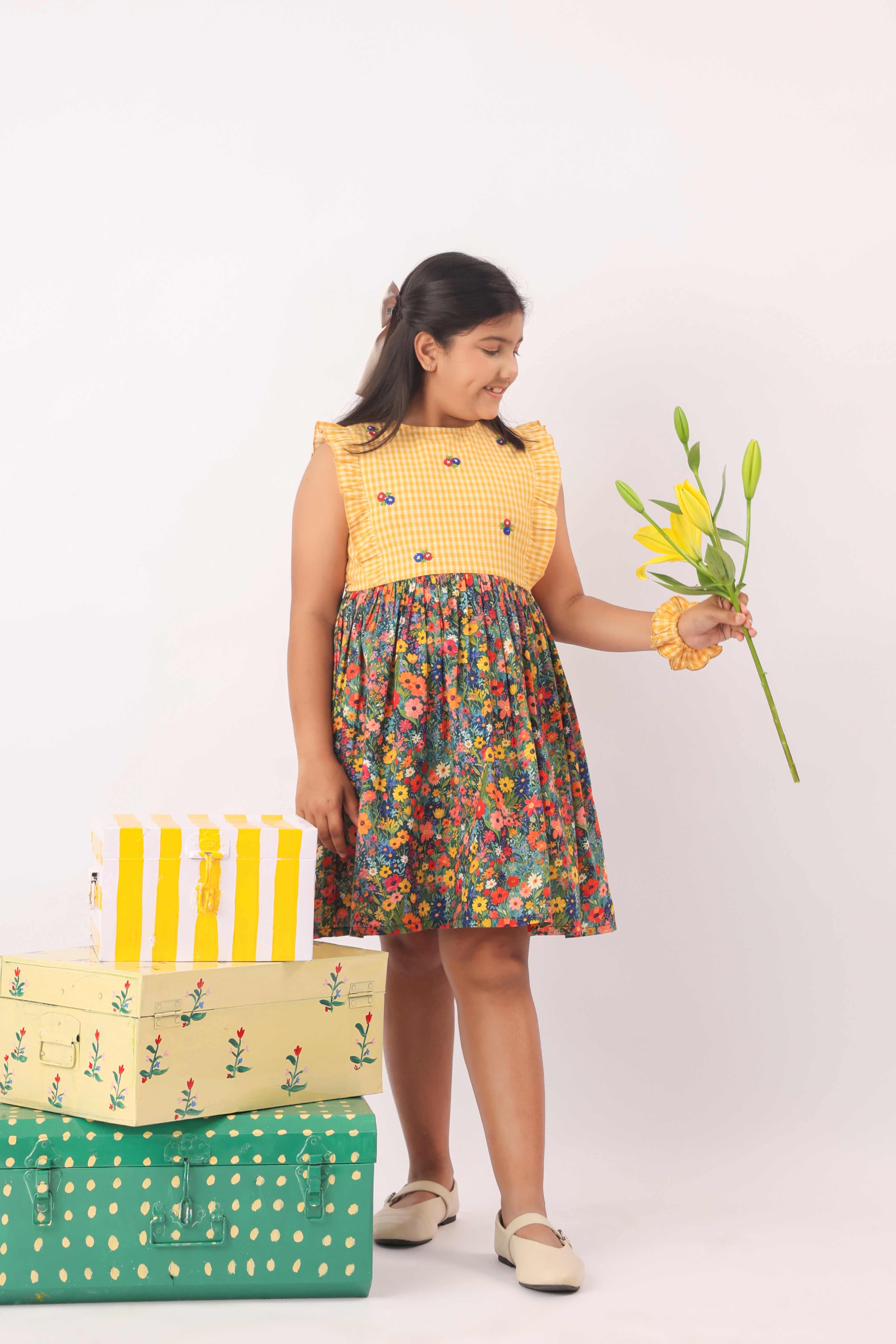 Sunfield Gingham Floral Dress for Girls