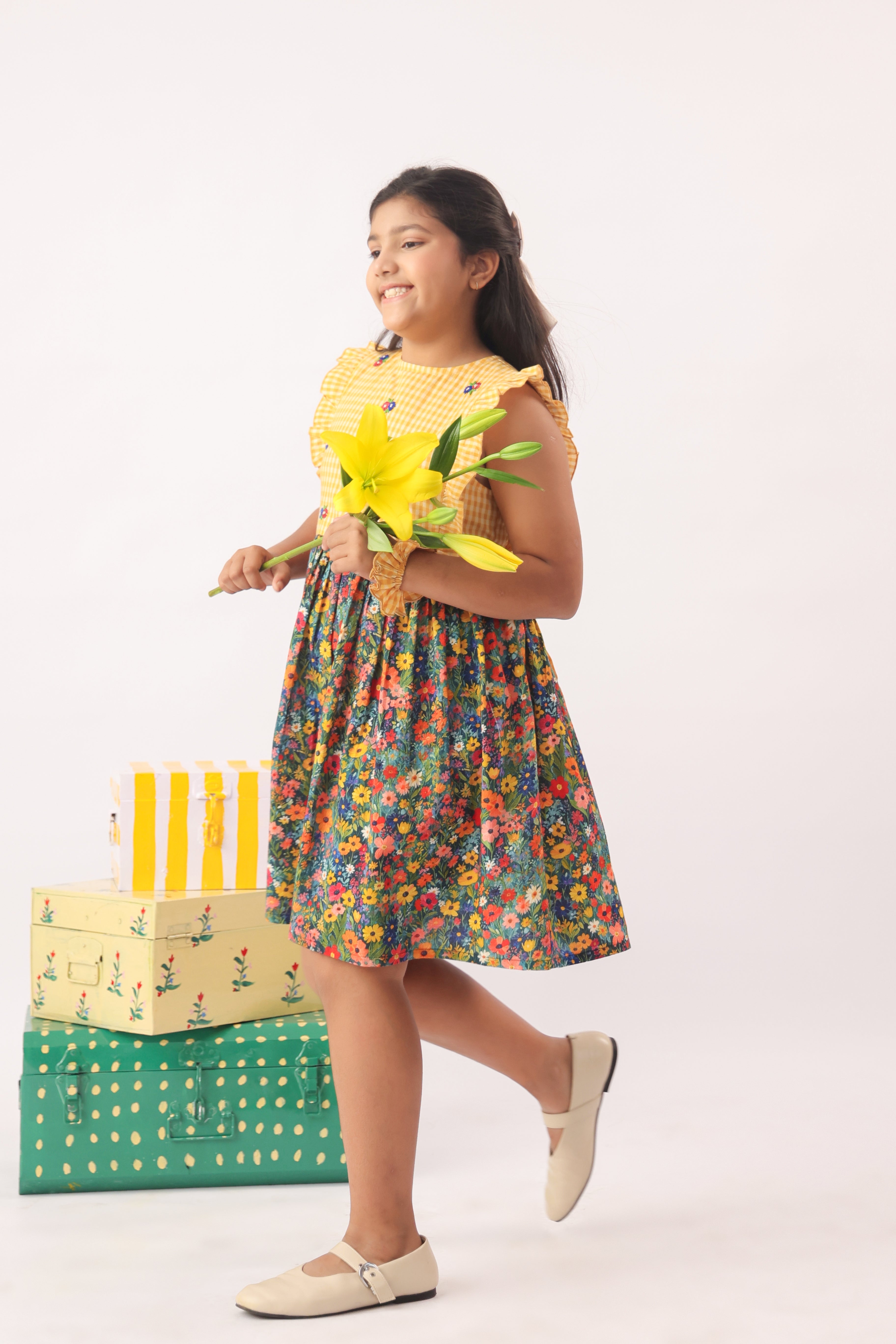 Sunfield Gingham Floral Dress for Girls