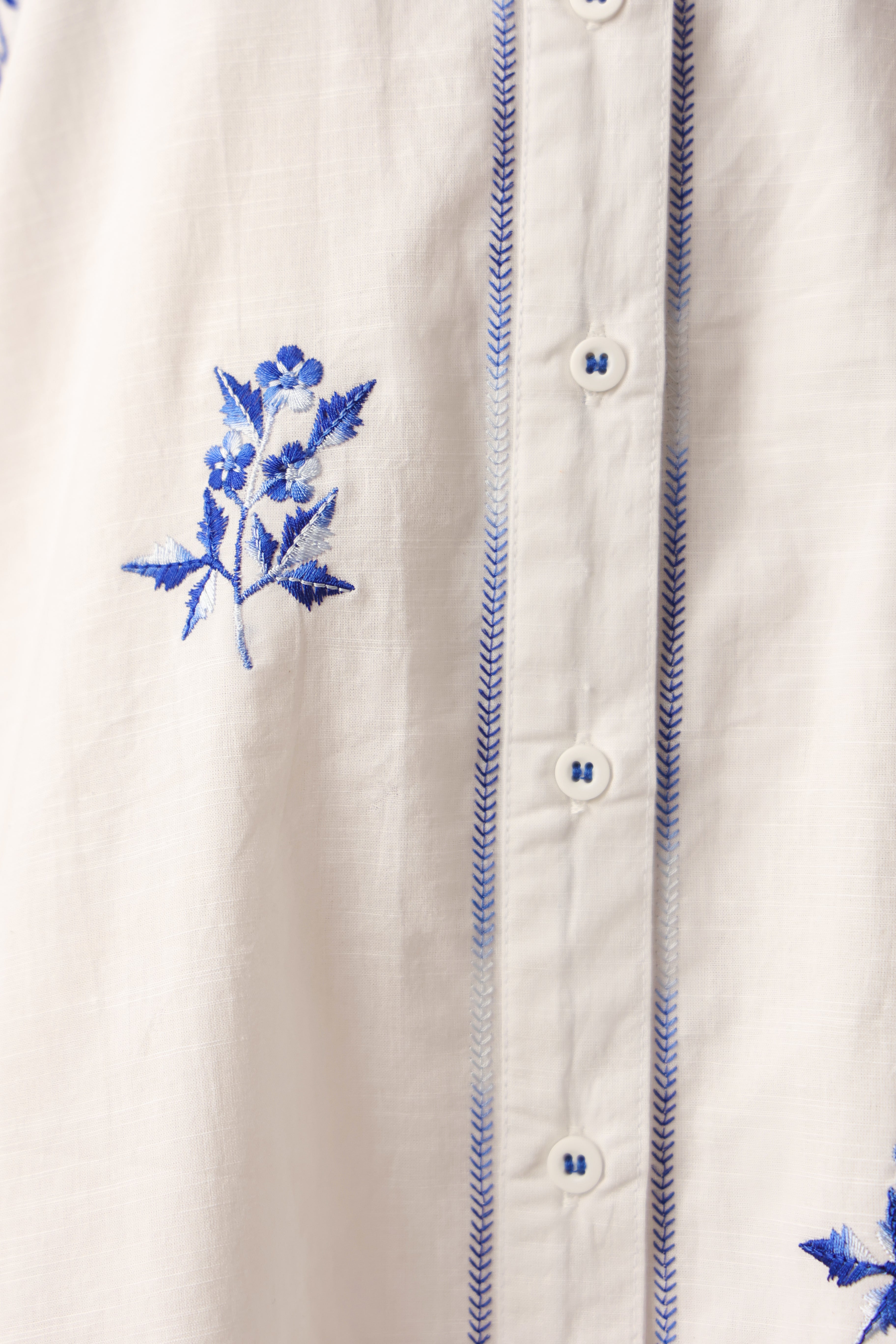 White Blue Embroidered Shirt Dress for Girls