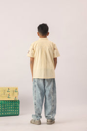 Butter Yellow Floral Embroidered Shirt for Boys