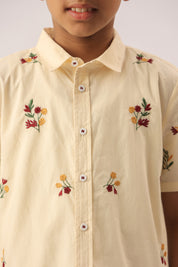 Butter Yellow Floral Embroidered Shirt for Boys