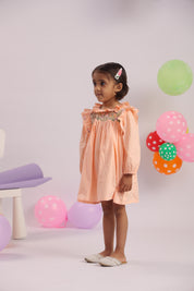 Peach Frill and Embroidery Detail Dress