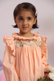 Peach Frill and Embroidery Detail Dress