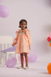 Peach Frill and Embroidery Detail Dress