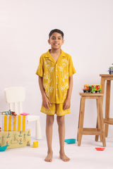 Boys Mustard Yellow Floral Embroidered Co-ord Set