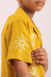 Boys Mustard Yellow Floral Embroidered Co-ord Set - Premium Skin-Friendly Kids Wear India - The Little Trunk