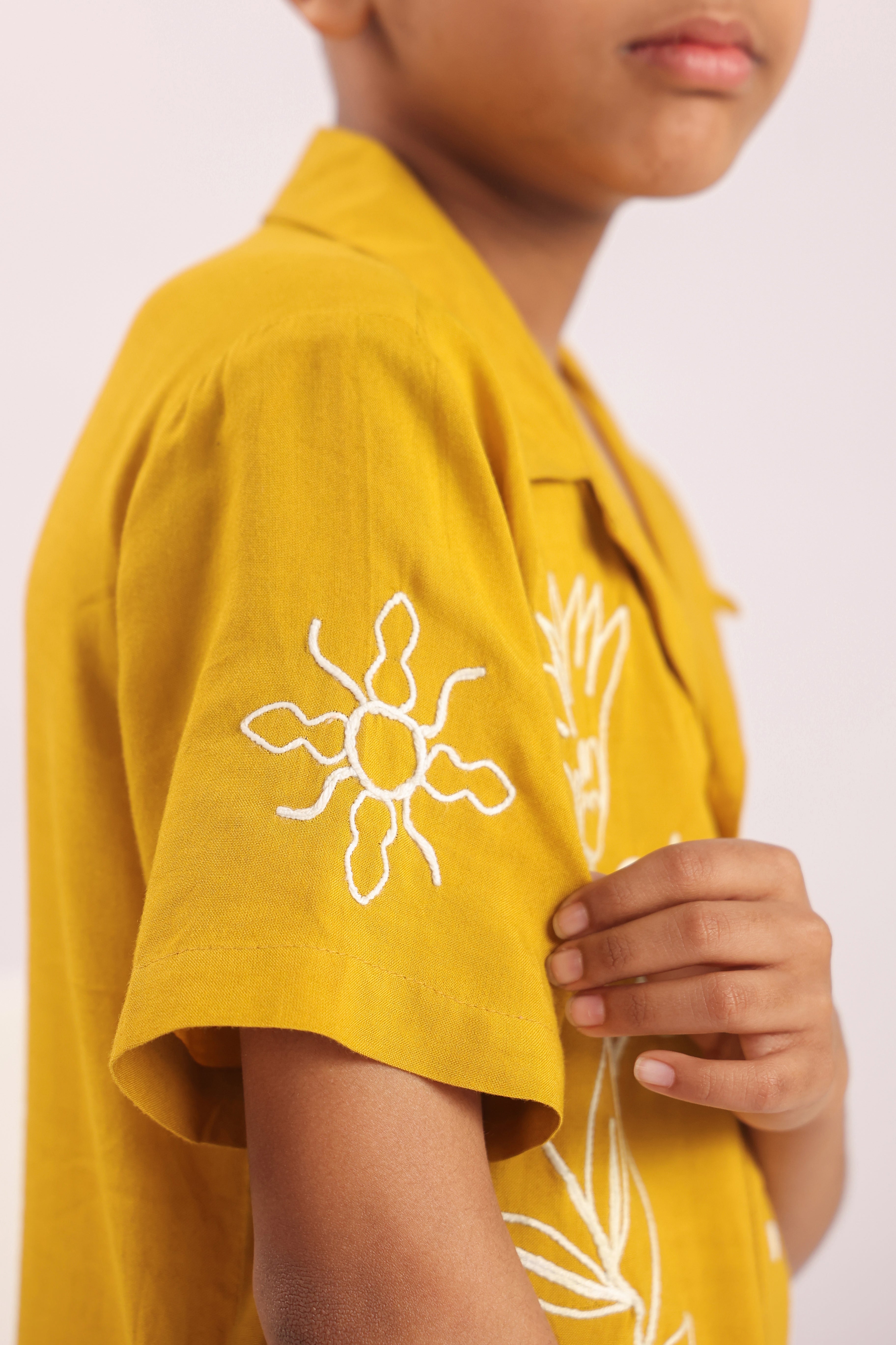 Boys Mustard Yellow Floral Embroidered Co-ord Set - Premium Skin-Friendly Kids Wear India - The Little Trunk