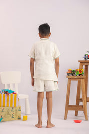 Boys Off-White Cross Stitch Embroidered Co-ord Set - Premium Skin-Friendly Kids Wear India - The Little Trunk