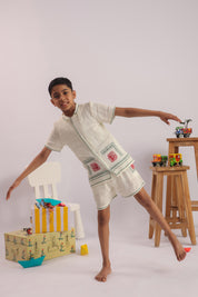 Boys Off-White Cross Stitch Embroidered Co-ord Set - Premium Skin-Friendly Kids Wear India - The Little Trunk