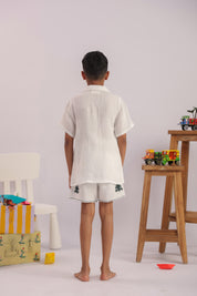 Boys White Floral Embroidered Co-ord Set - Premium Skin-Friendly Kids Wear India - The Little Trunk