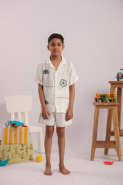 Boys White Floral Embroidered Co-ord Set - Premium Skin-Friendly Kids Wear India - The Little Trunk