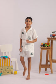 Boys White Floral Embroidered Co-ord Set - Premium Skin-Friendly Kids Wear India - The Little Trunk