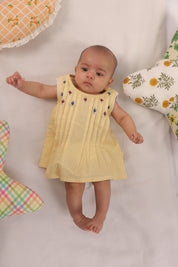 Yellow Striped Embellished Infant Dress for Girls