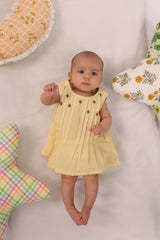 Yellow Striped Embellished Infant Dress for Girls