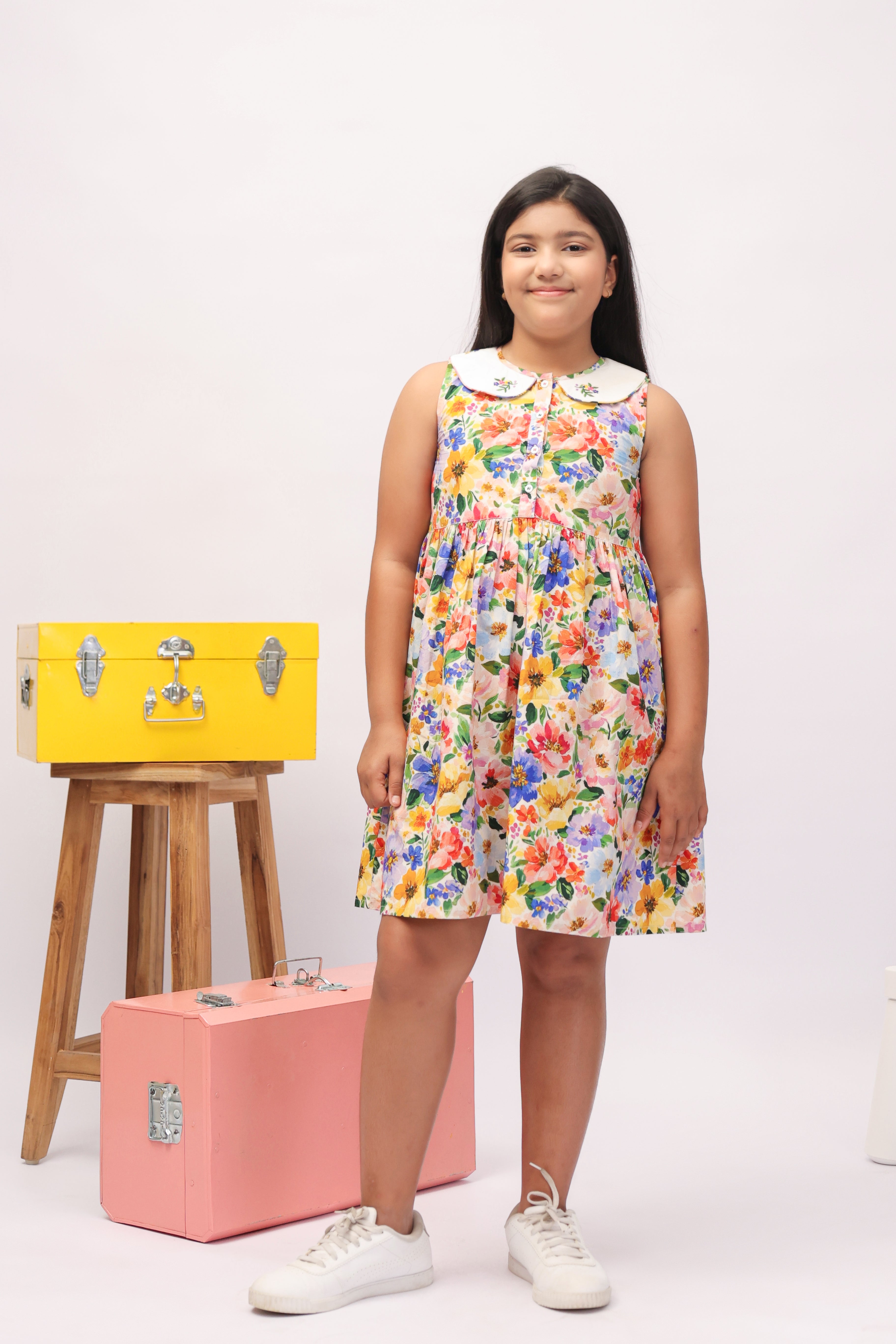 Garden Bloom Floral Cotton Dress for Girls