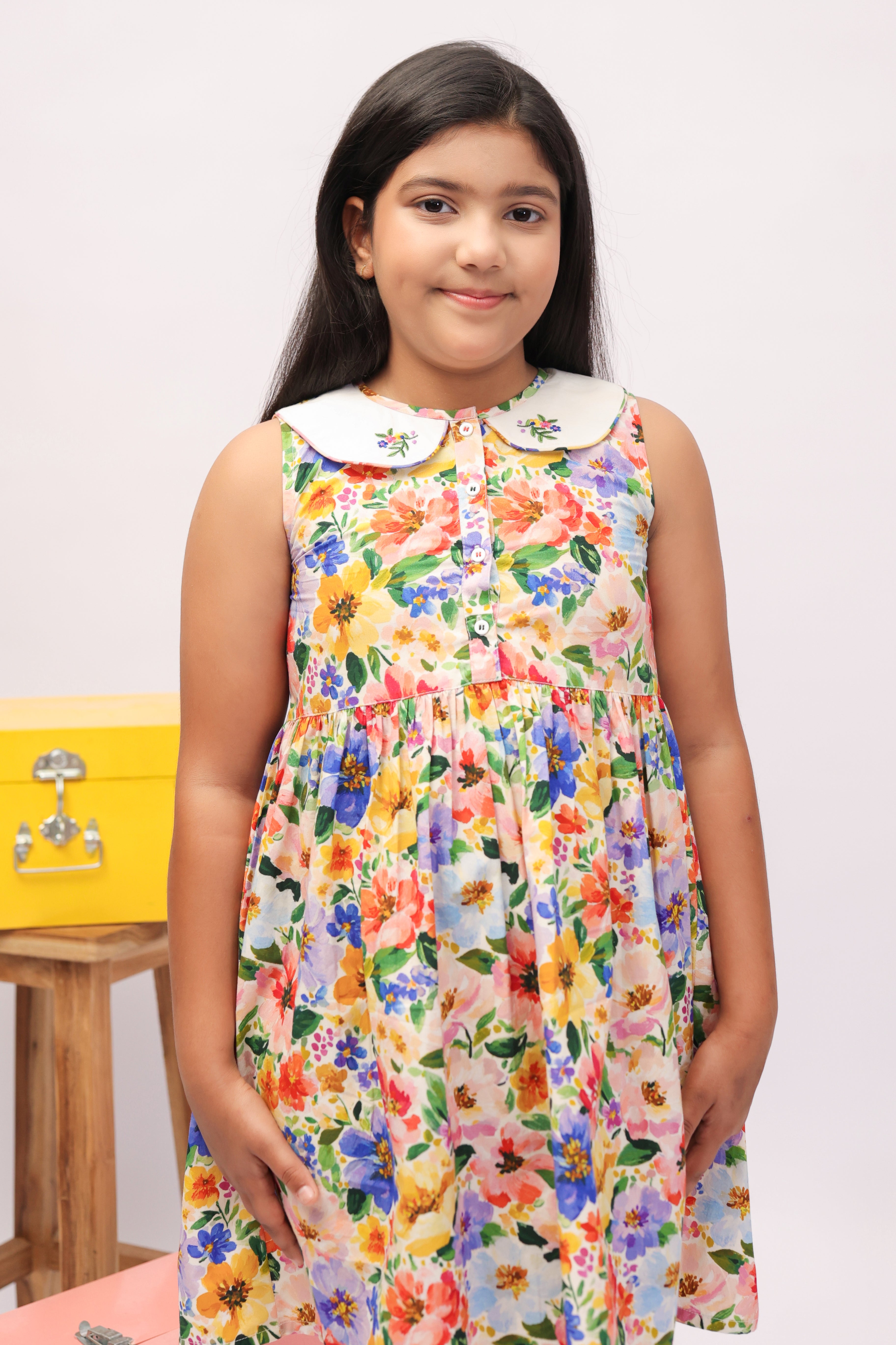Garden Bloom Floral Cotton Dress for Girls