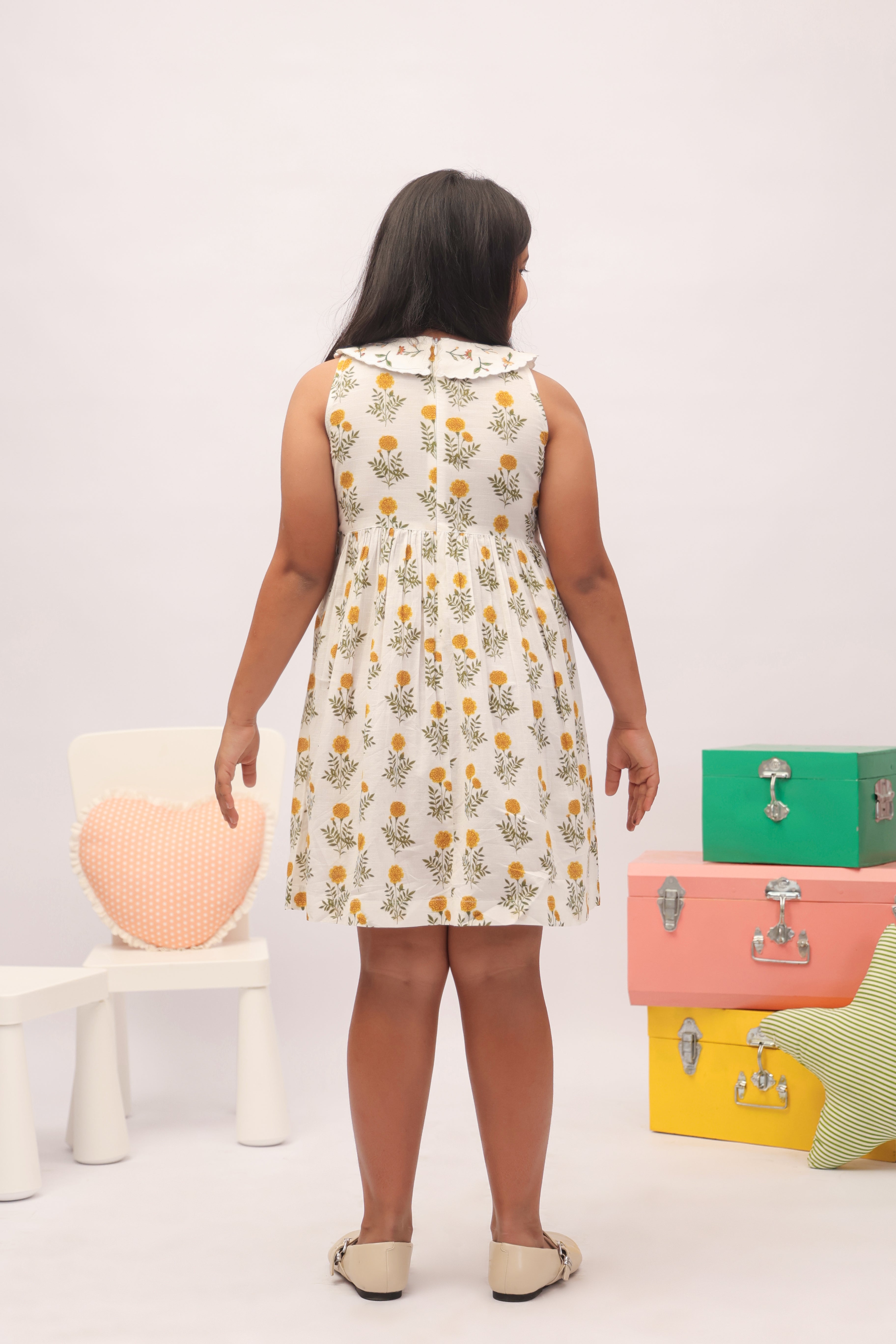 Mustard Marigold Smocked Peter Pan Dress