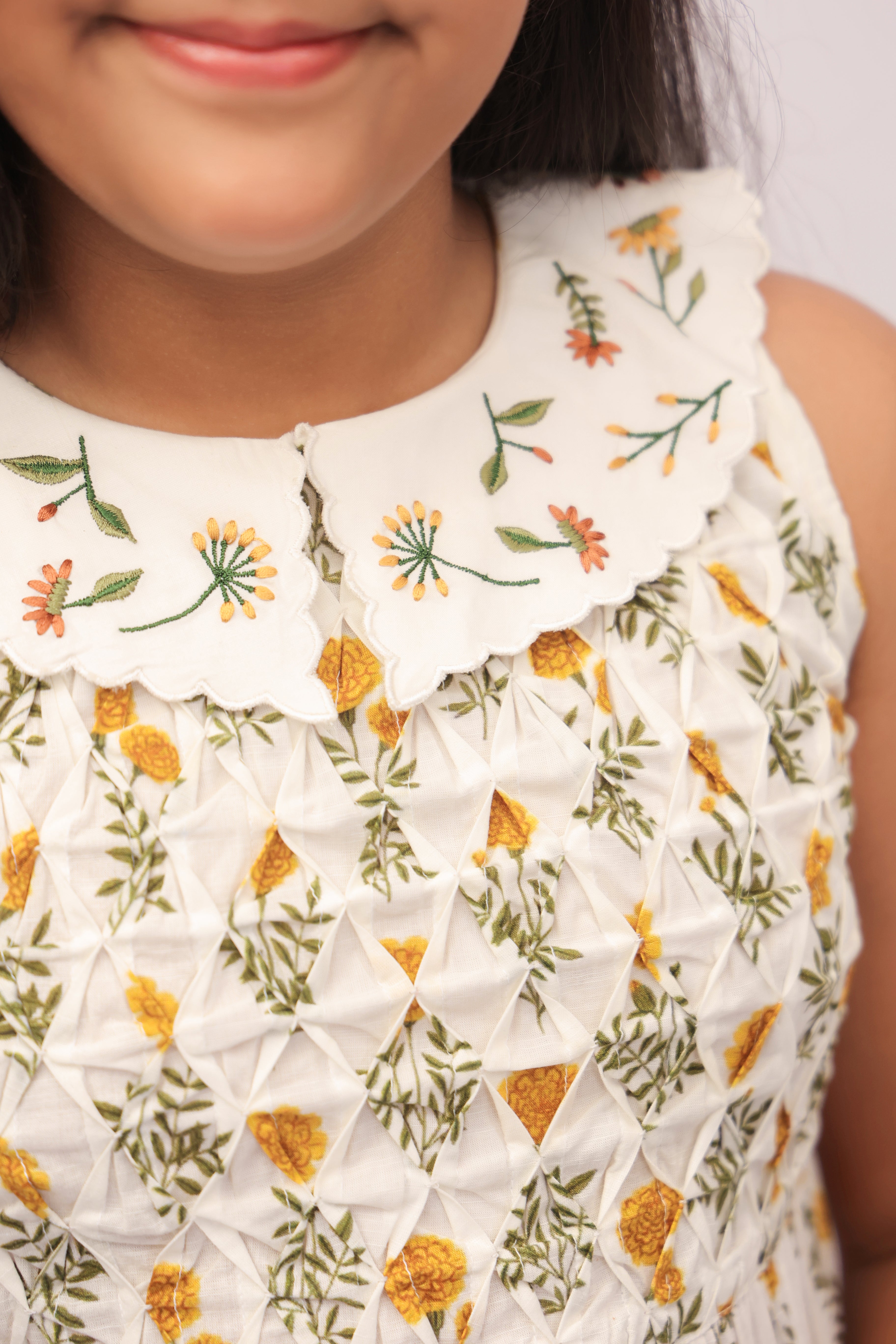 Mustard Marigold Smocked Peter Pan Dress