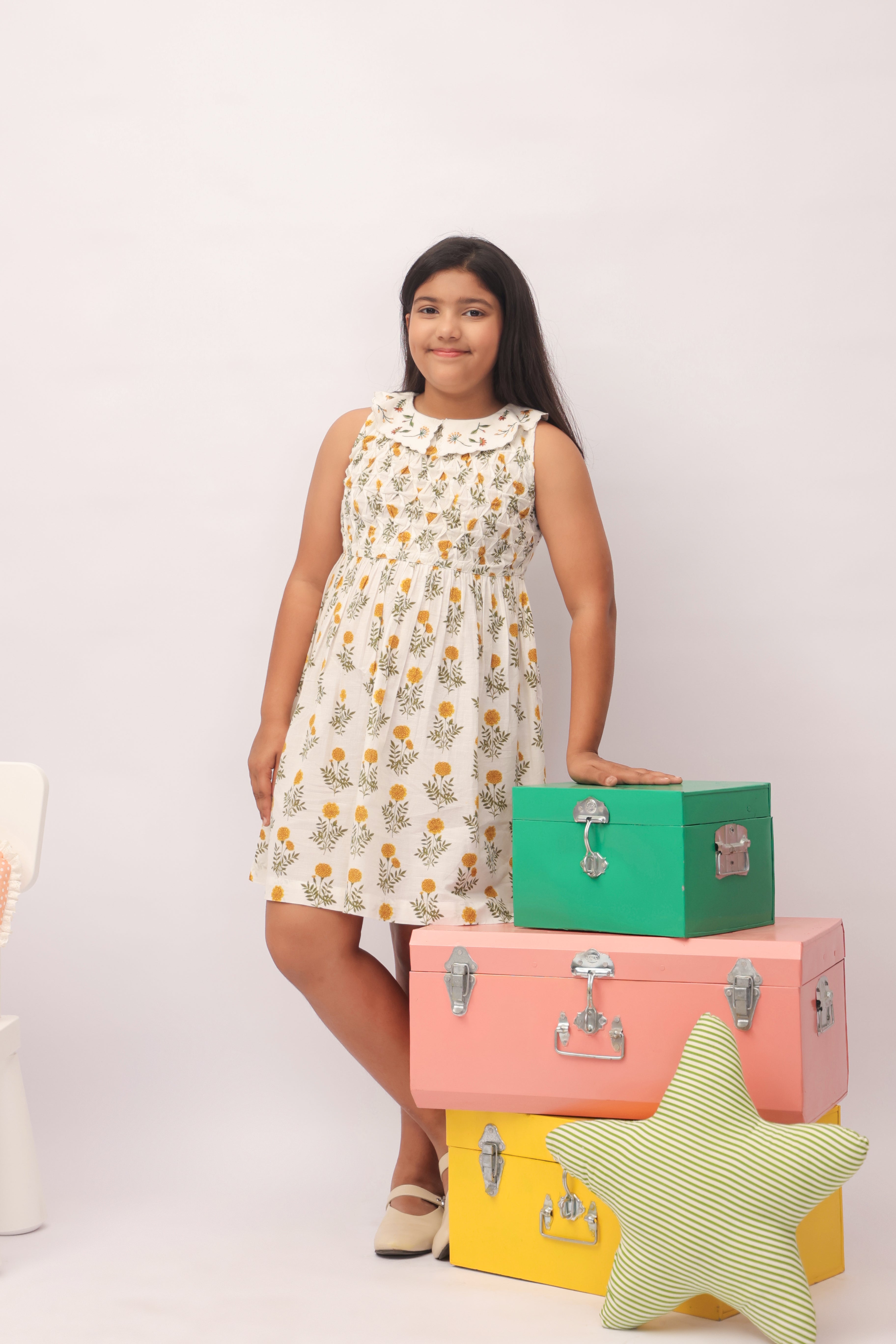 Mustard Marigold Smocked Peter Pan Dress