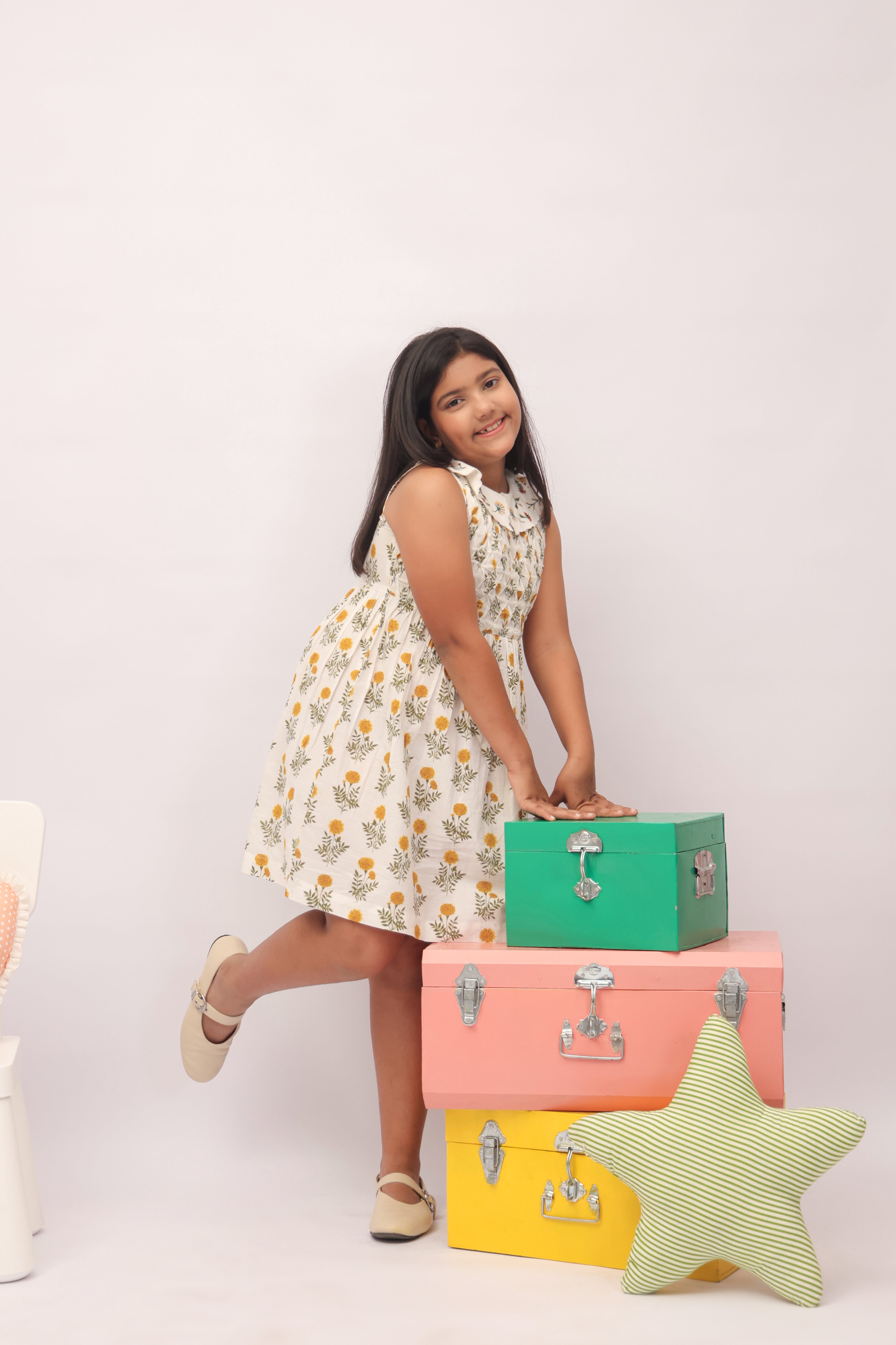 Mustard Marigold Smocked Peter Pan Dress