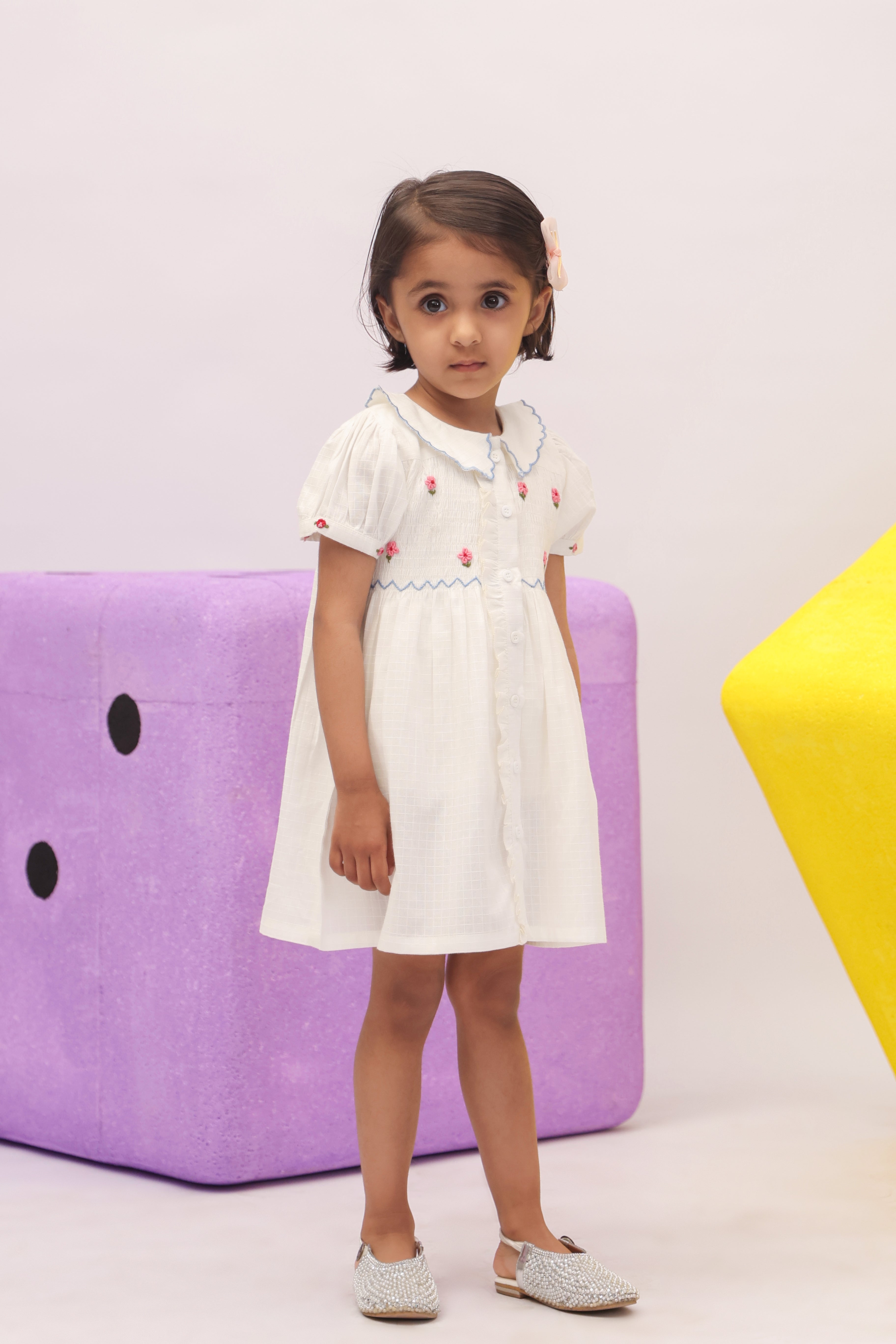 White Embroidered Peter Pan Collar Dress