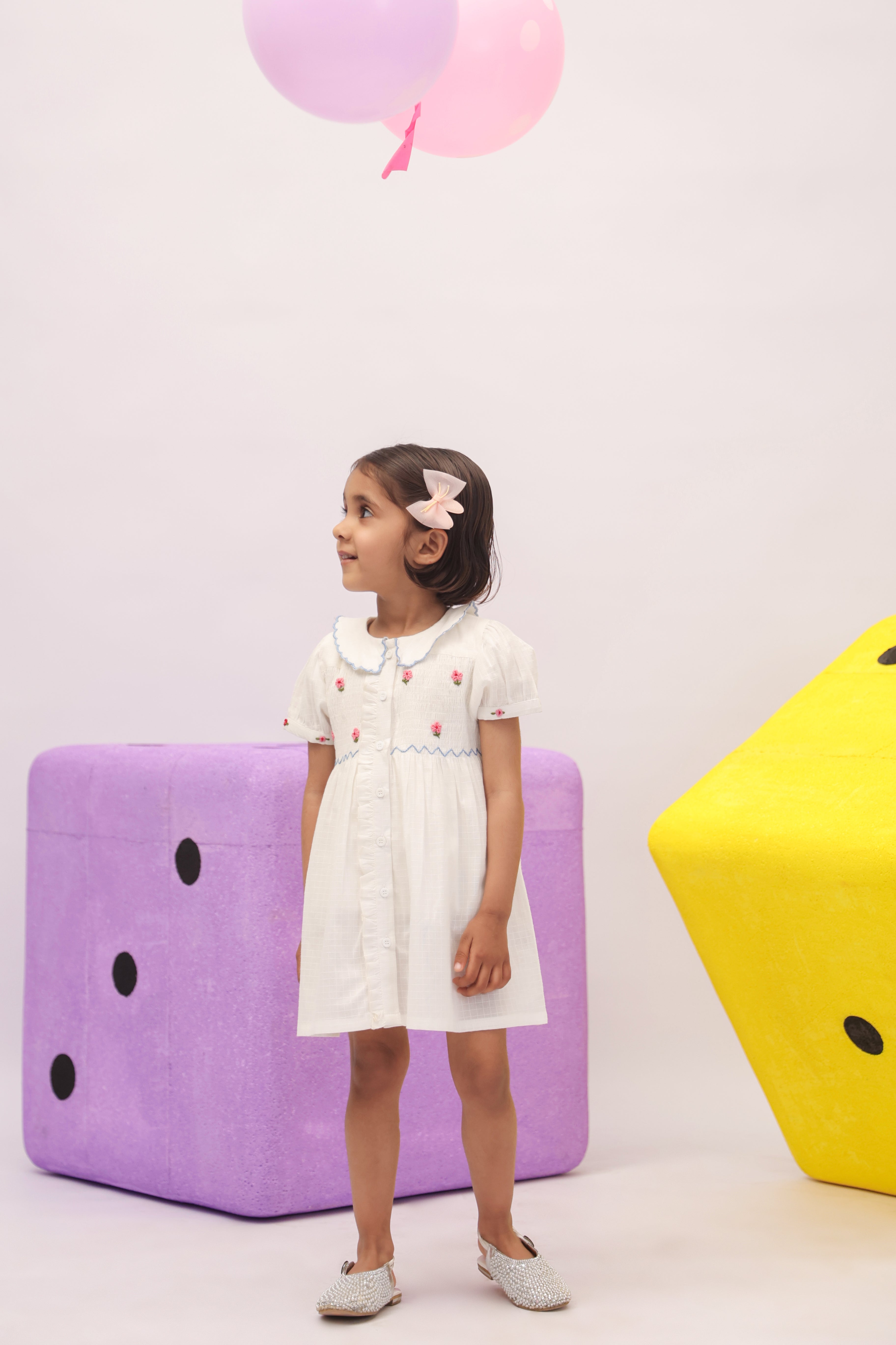 White Embroidered Peter Pan Collar Dress