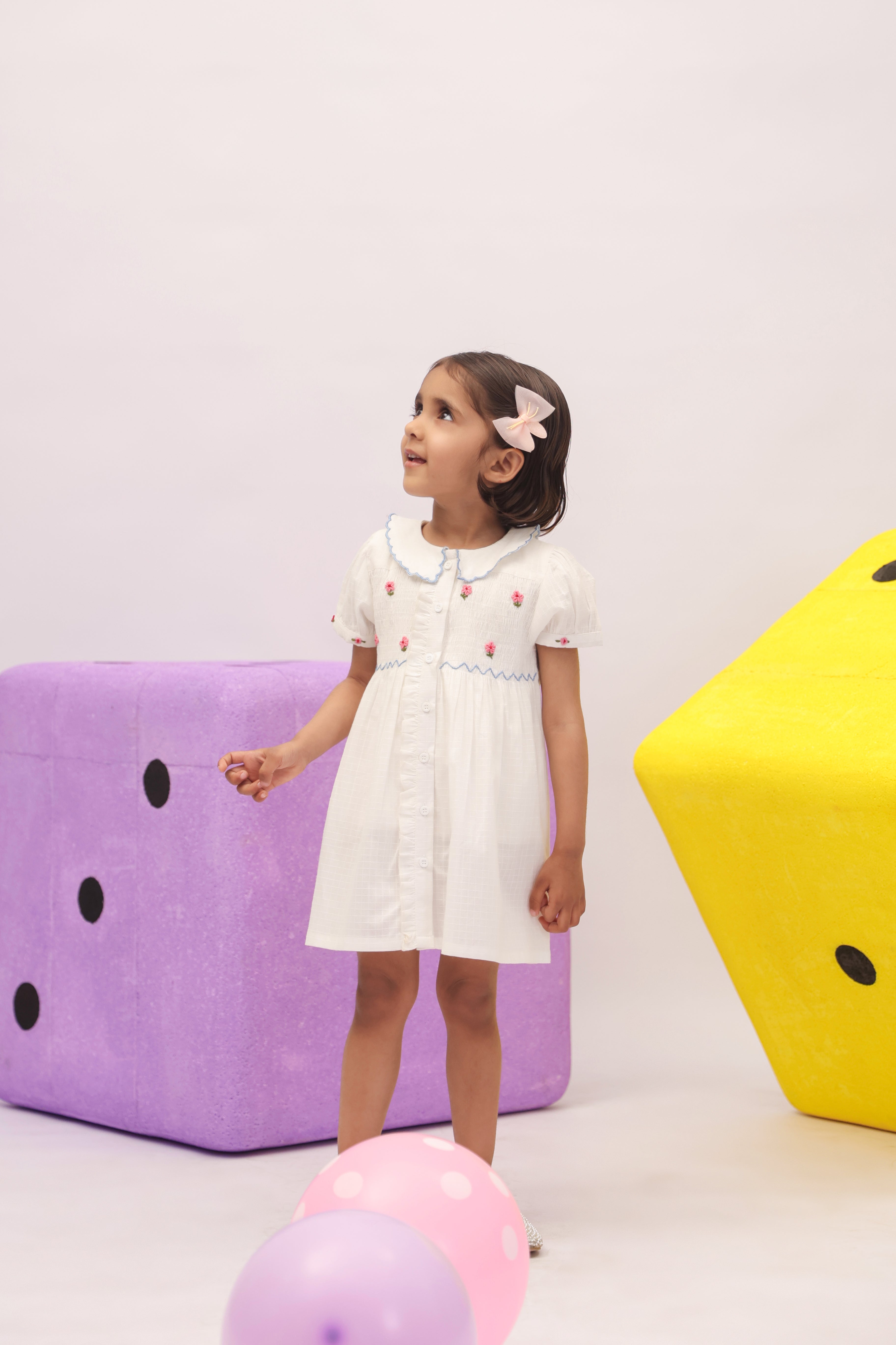 White Embroidered Peter Pan Collar Dress