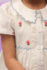 White Embroidered Peter Pan Collar Dress