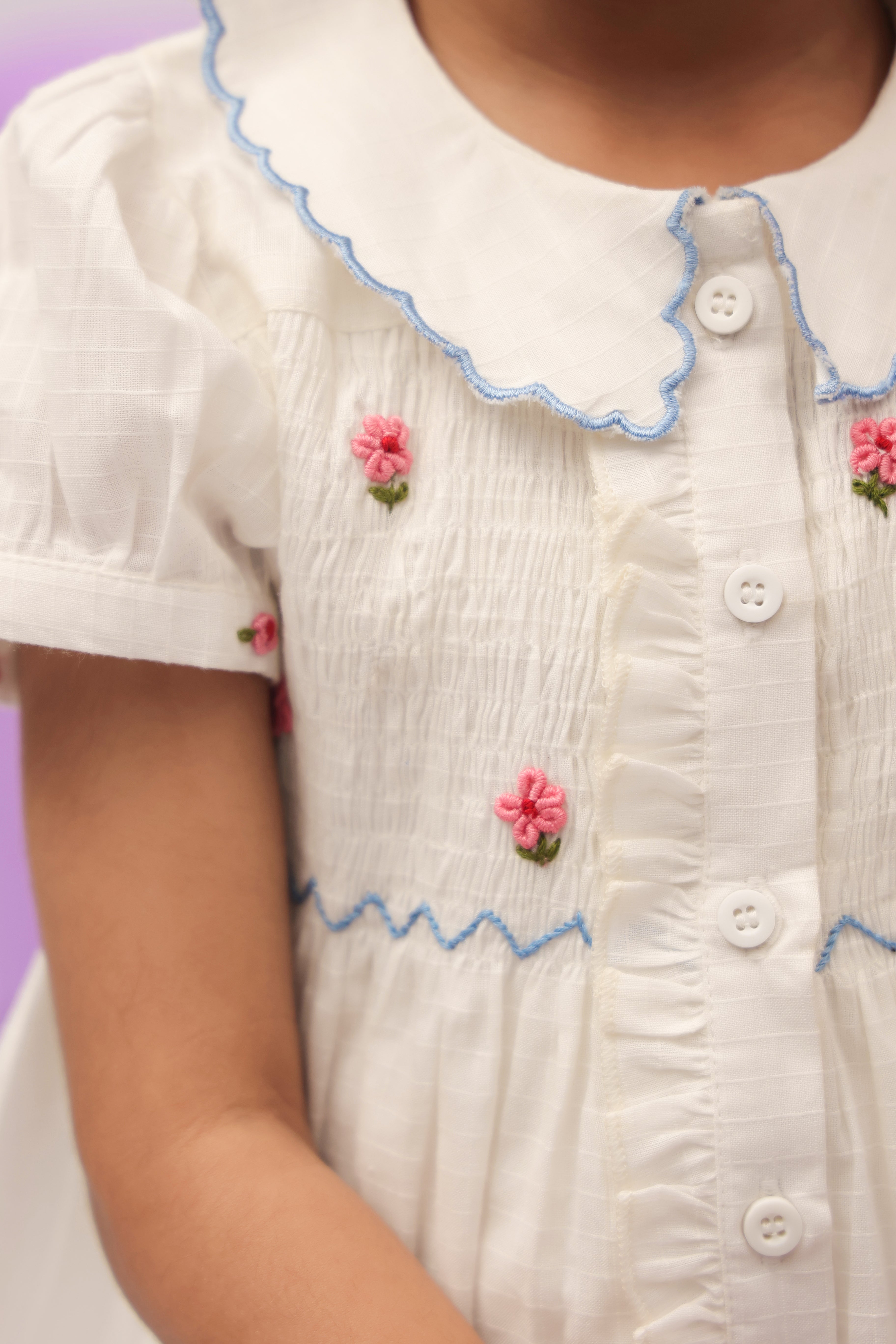 White Embroidered Peter Pan Collar Dress